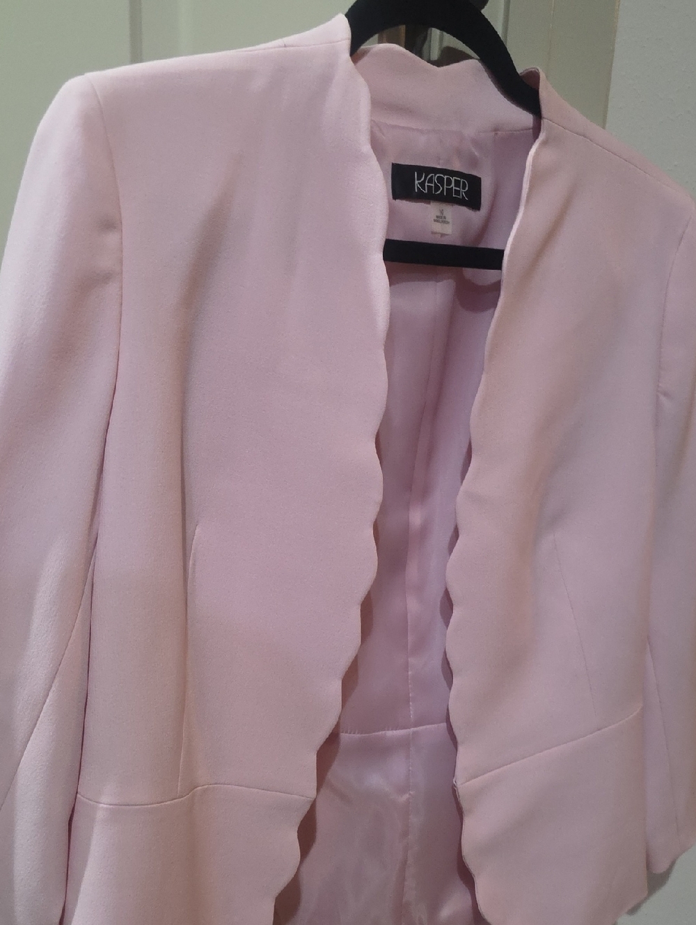 Kasper Light Pink Scalloped Open-Front Blazer